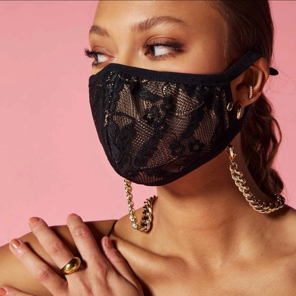 Bandolier Accessories - Brand New Bandolier Sophia Black Lace With Beige Fabric Mask With Thick Chain.